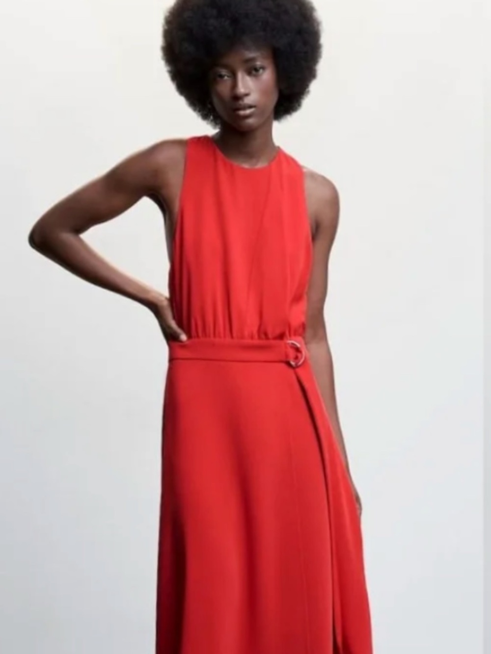 MANGO Red Belted Midi Dress NWT in Size XS